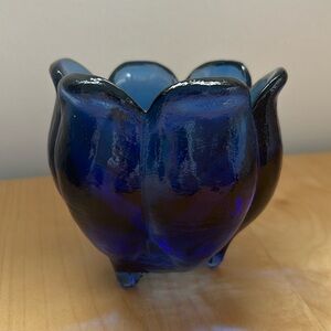 Vintage Cobalt Blue Tulip Candle Holder